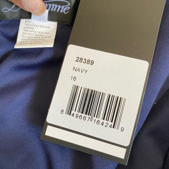 La Femme sz 16 navy blue‎ off shoulder gown NWT - Picture 10 of 13